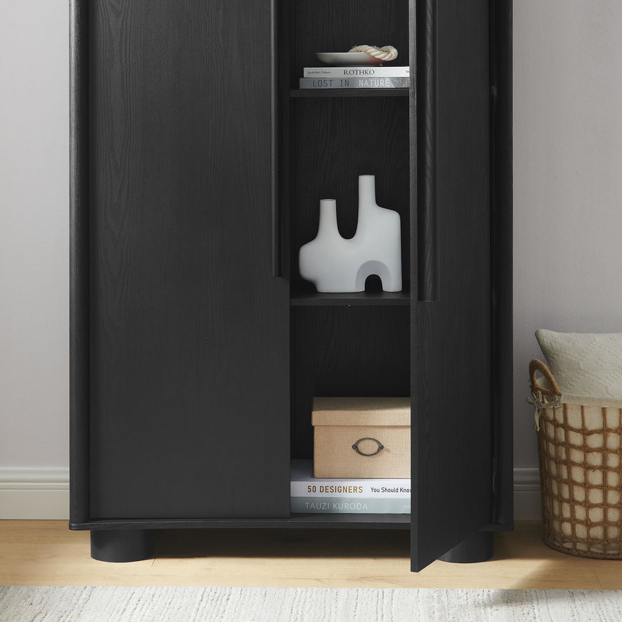 Bamboo Tall Arched Storage Cabinet in Black