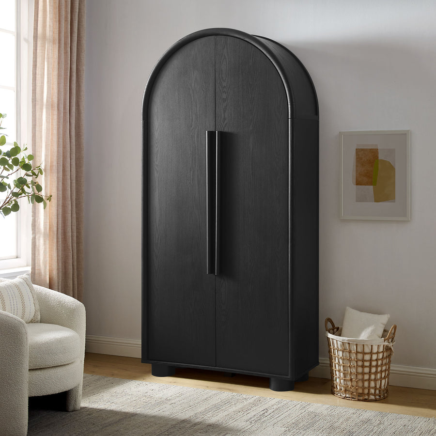 Bamboo Tall Arched Storage Cabinet in Black