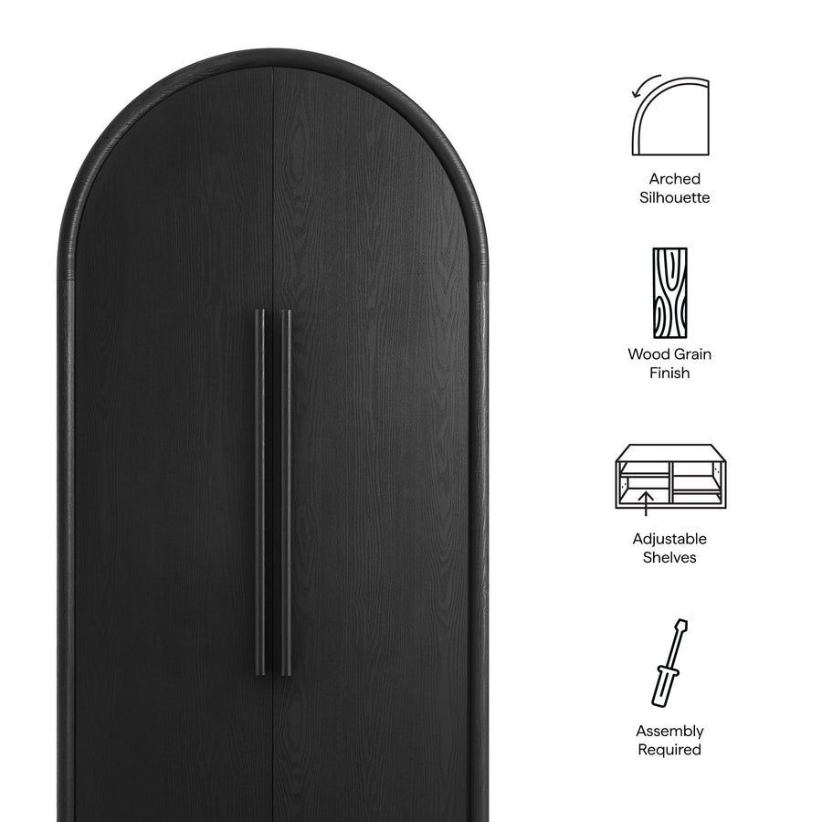 Bamboo Tall Arched Storage Cabinet in Black