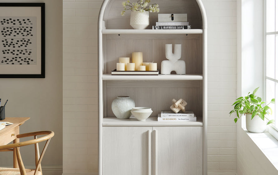 Bamboo Tall Arched Display Cabinet Bookcase in Ash