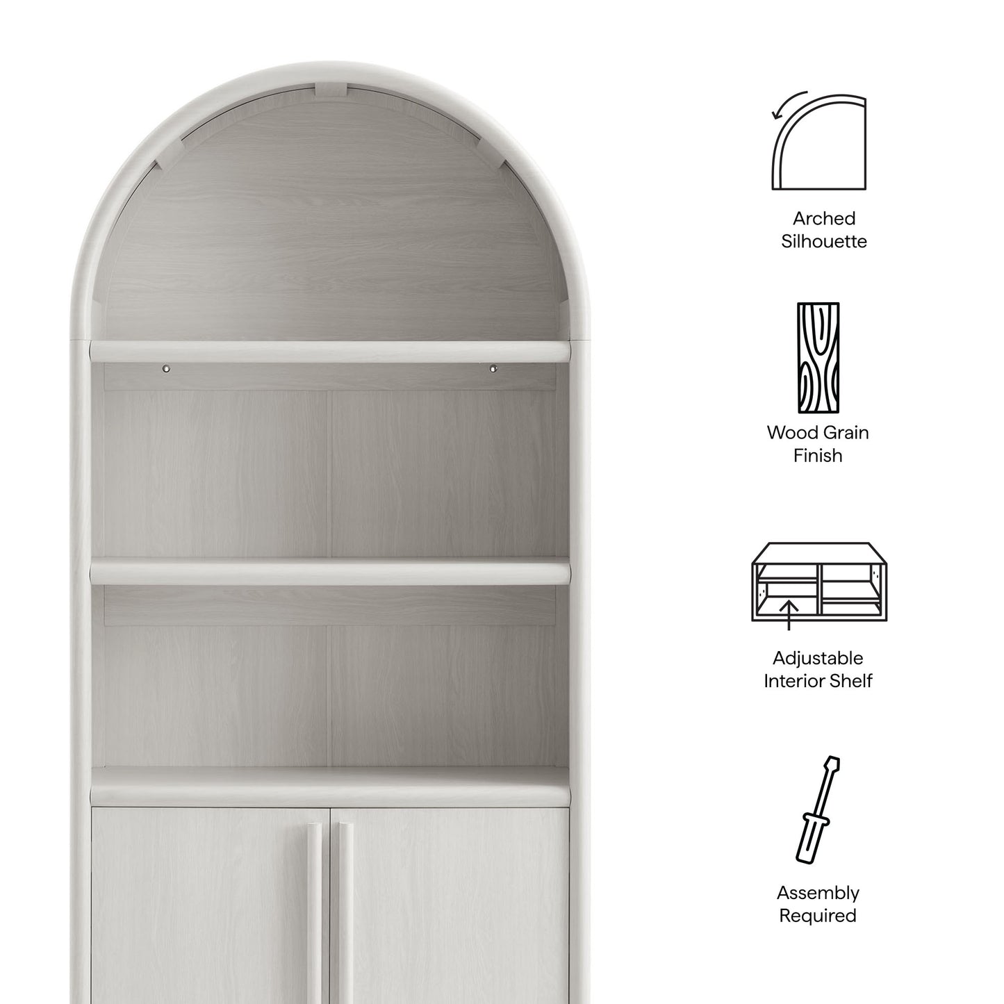 Bellamy Tall Arched Display Cabinet Bookcase by Furniture For America