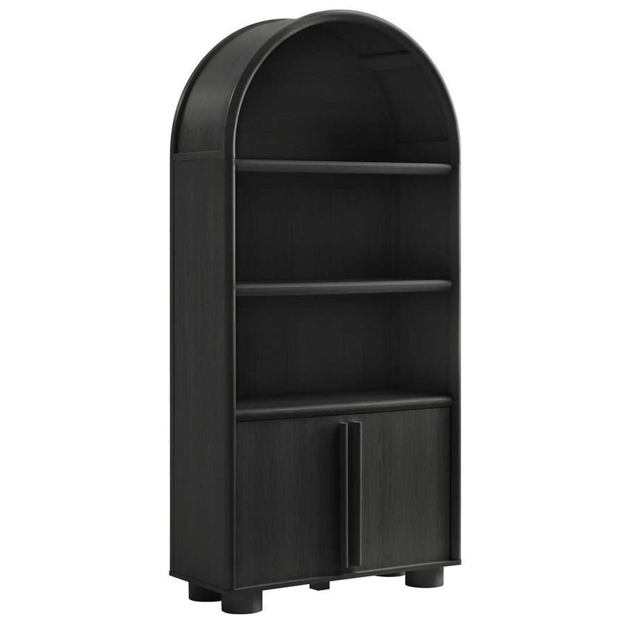Bamboo Tall Arched Display Cabinet Bookcase in Black Oak