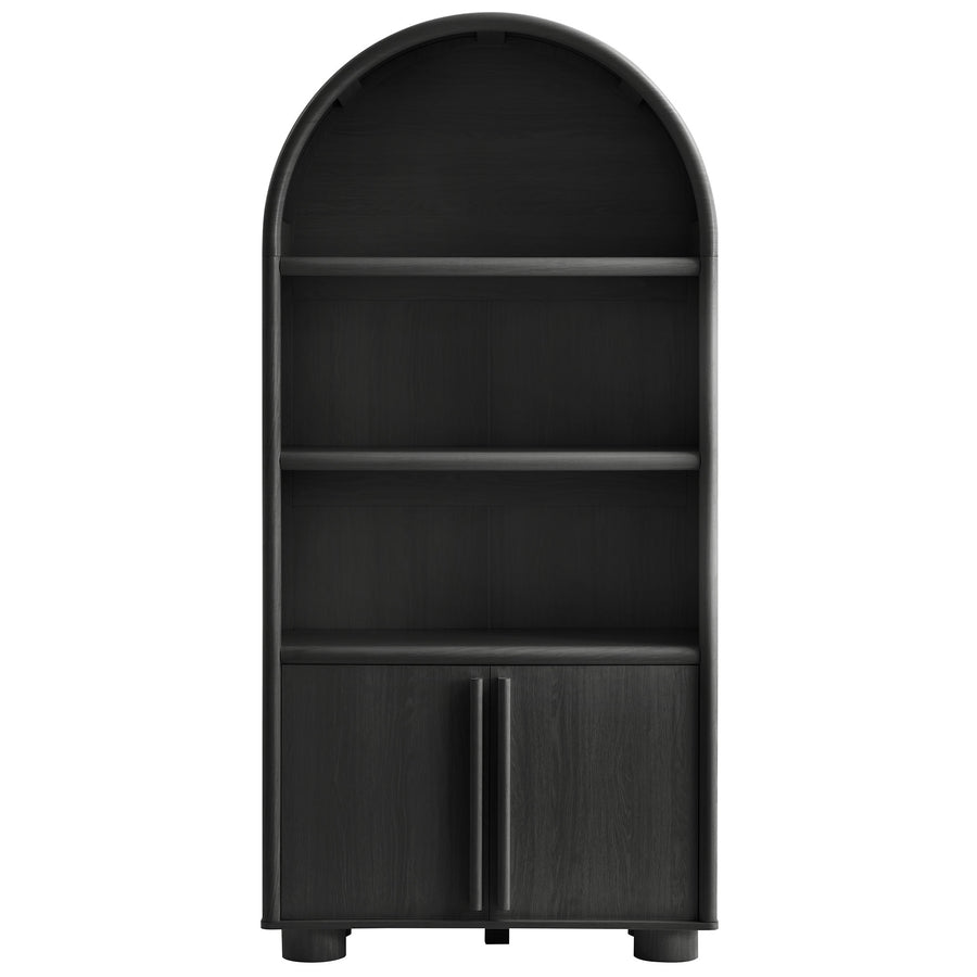 Bamboo Tall Arched Display Cabinet Bookcase in Black Oak