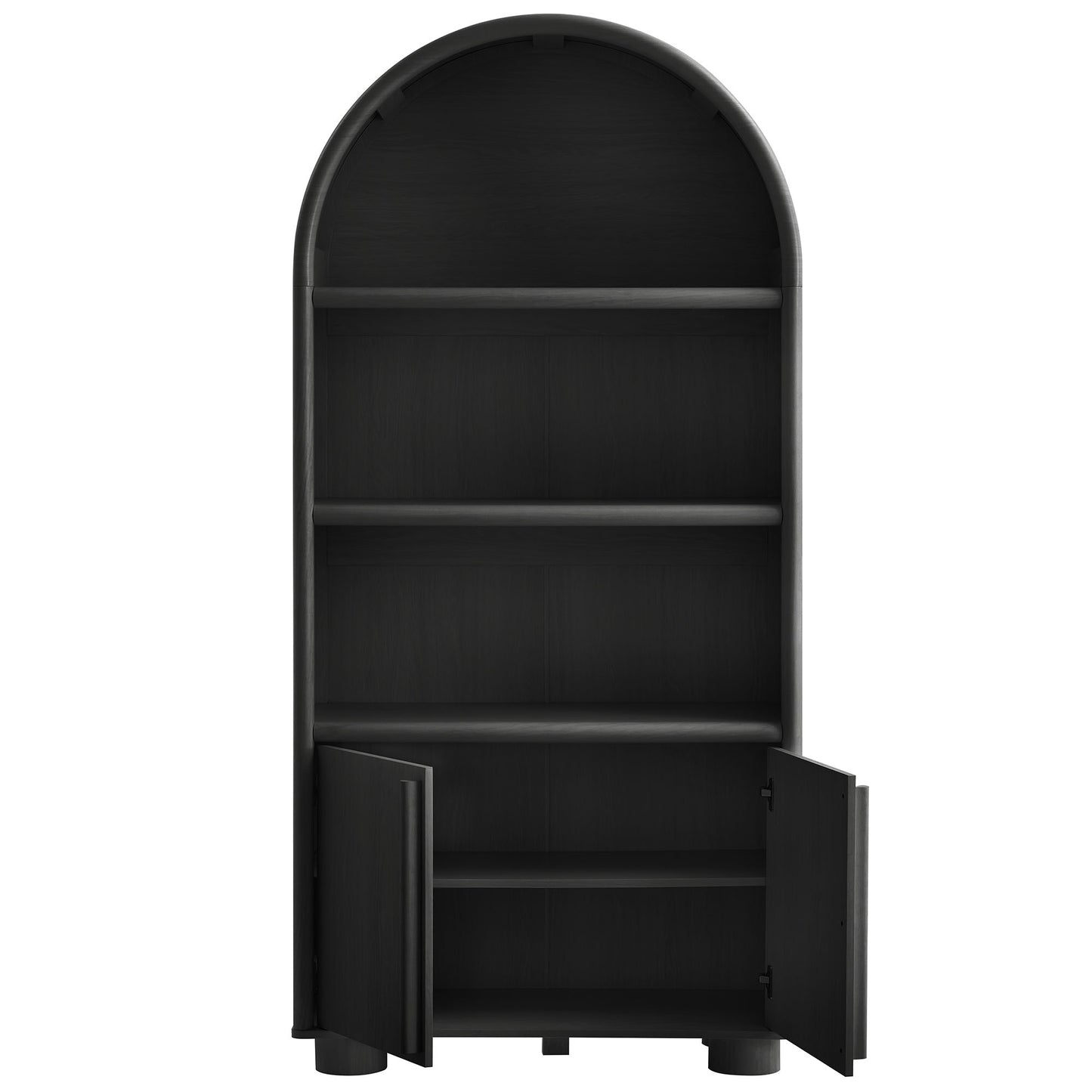 Bamboo Tall Arched Display Cabinet Bookcase in Black Oak