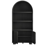 Bamboo Tall Arched Display Cabinet Bookcase in Black Oak