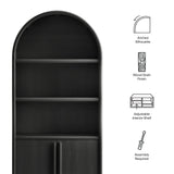 Bamboo Tall Arched Display Cabinet Bookcase in Black Oak