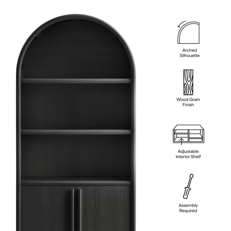 Bamboo Tall Arched Display Cabinet Bookcase in Black Oak