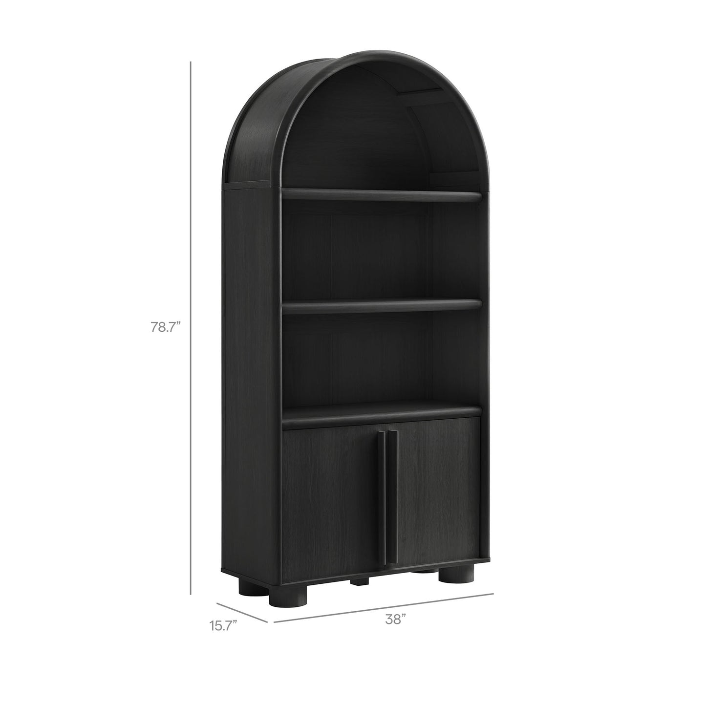 Bamboo Tall Arched Display Cabinet Bookcase in Black Oak