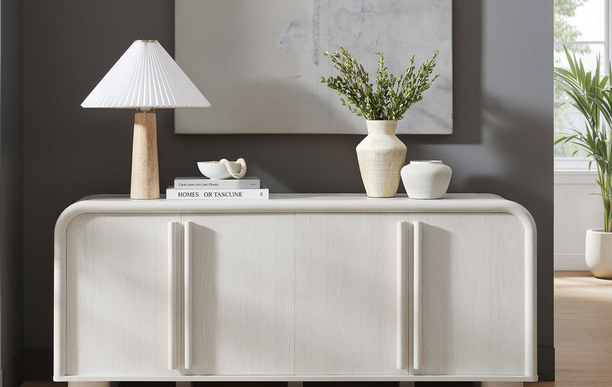 Bamboo Curved 4-Door Sideboard Cabinet in Ash