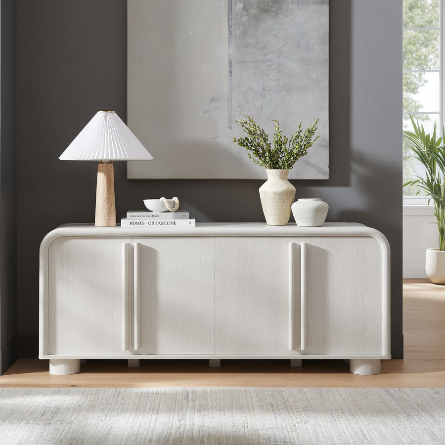 Bamboo Curved 4-Door Sideboard Cabinet in Ash