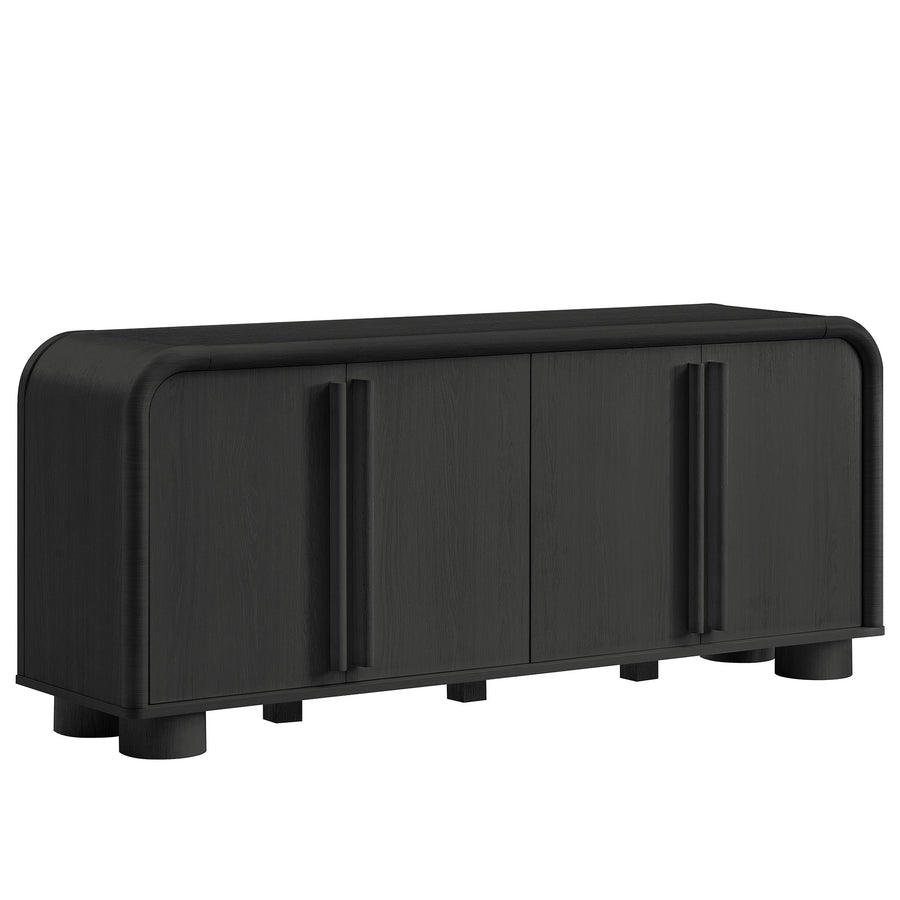 Bamboo Curved 4-Door Sideboard Cabinet in Black Oak
