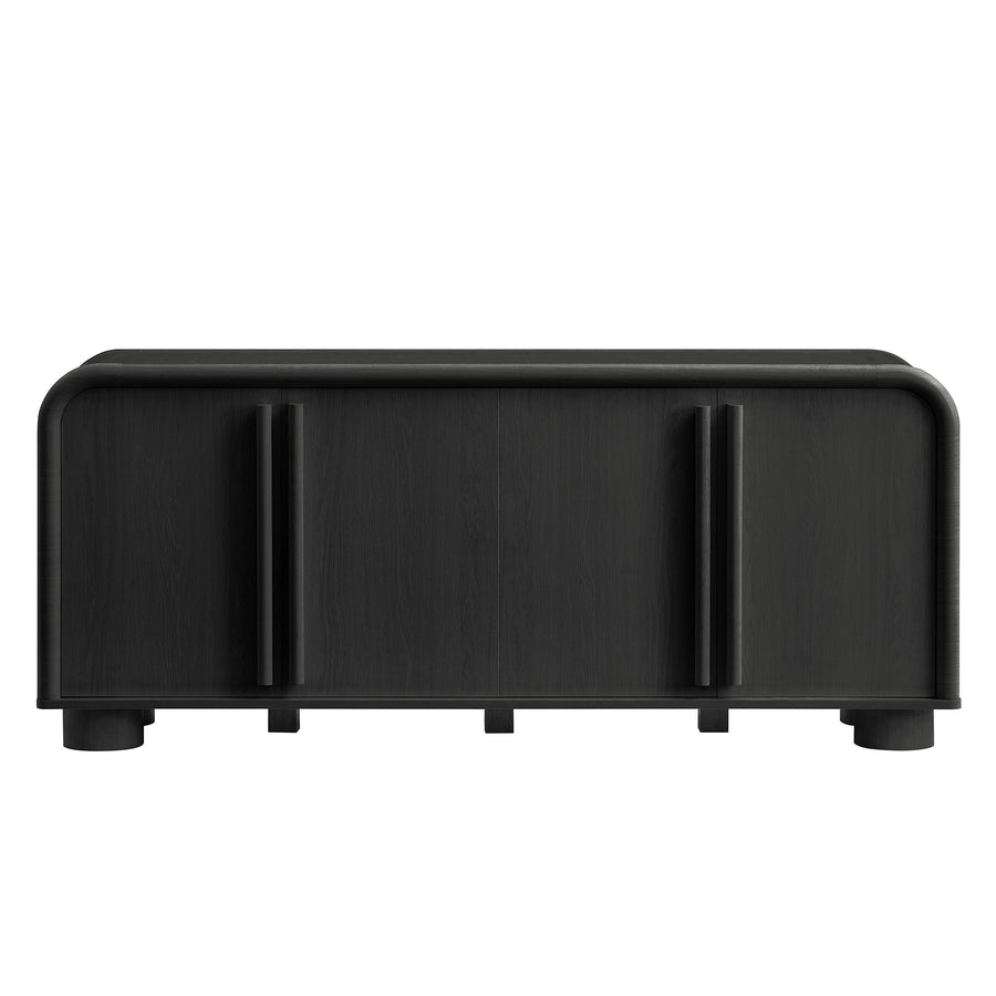 Bamboo Curved 4-Door Sideboard Cabinet in Black Oak