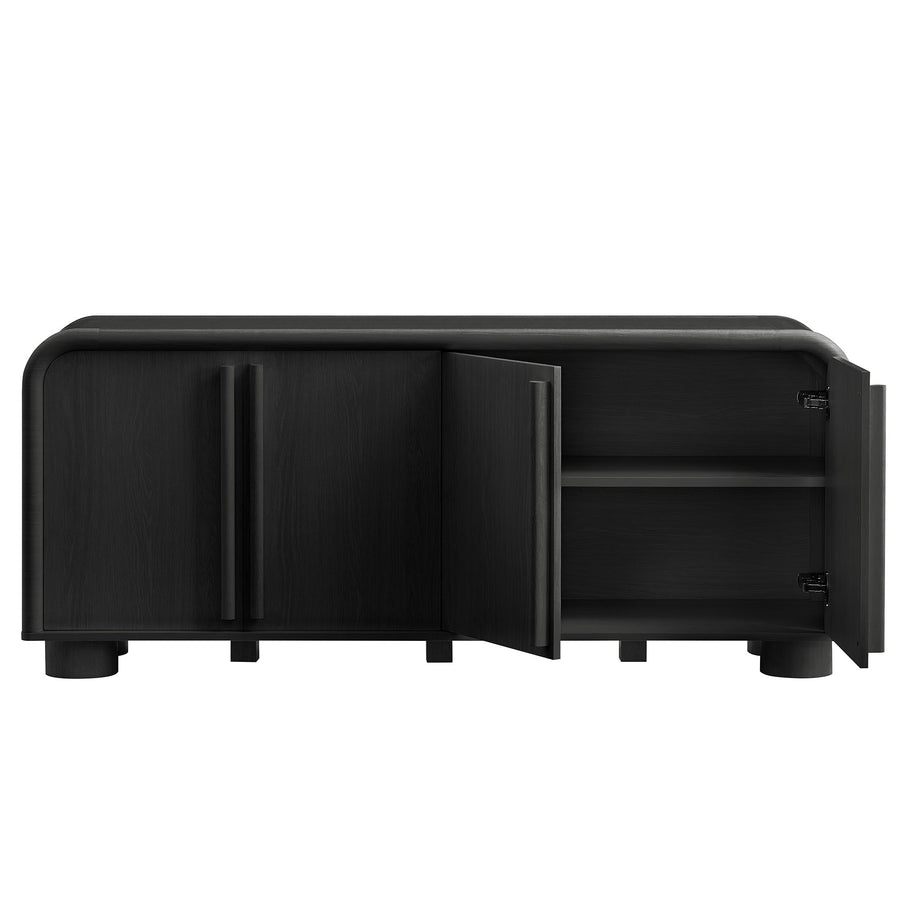 Bamboo Curved 4-Door Sideboard Cabinet in Black Oak