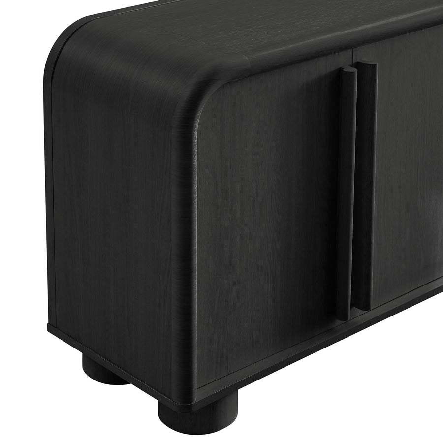 Bamboo Curved 4-Door Sideboard Cabinet in Black Oak