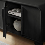 Bamboo Curved 4-Door Sideboard Cabinet in Black Oak