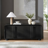 Bamboo Curved 4-Door Sideboard Cabinet in Black Oak