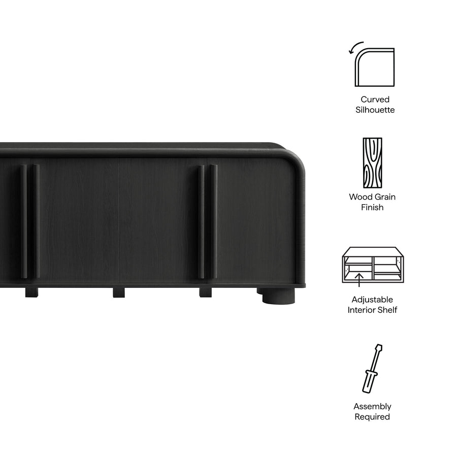 Bamboo Curved 4-Door Sideboard Cabinet in Black Oak
