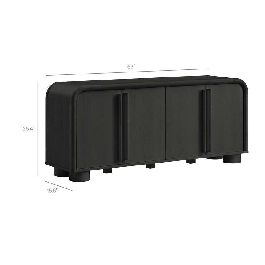 Bamboo Curved 4-Door Sideboard Cabinet in Black Oak
