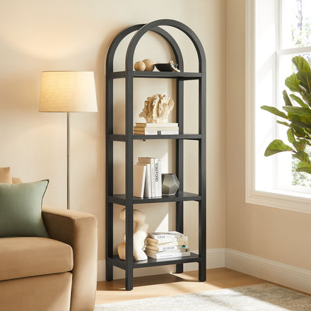 Vexley 72 Inch Tall Narrow Arched Bookshelf in Black