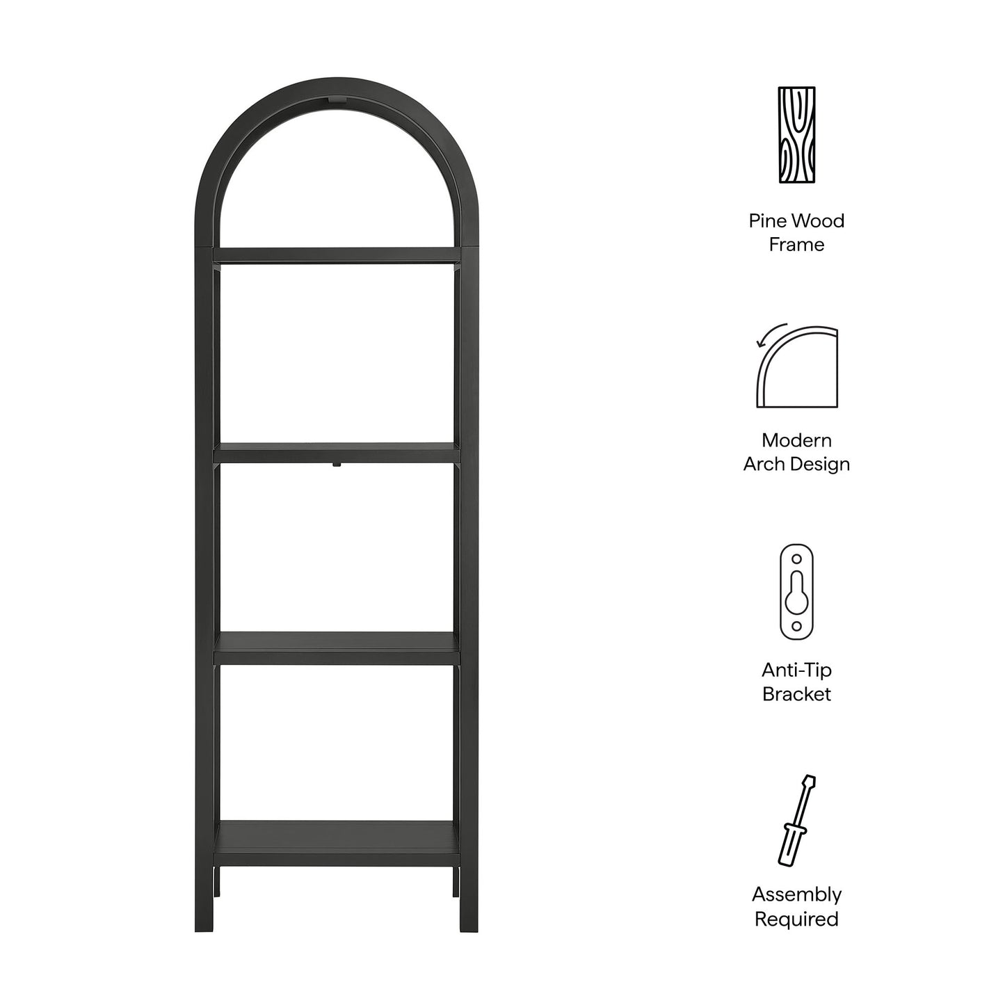 Vexley 72 Inch Tall Narrow Arched Bookshelf by Furniture For America
