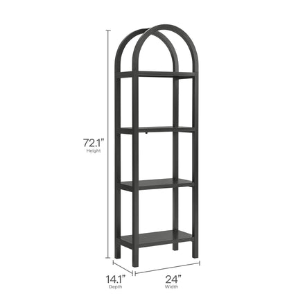 Vexley 72 Inch Tall Narrow Arched Bookshelf in Black
