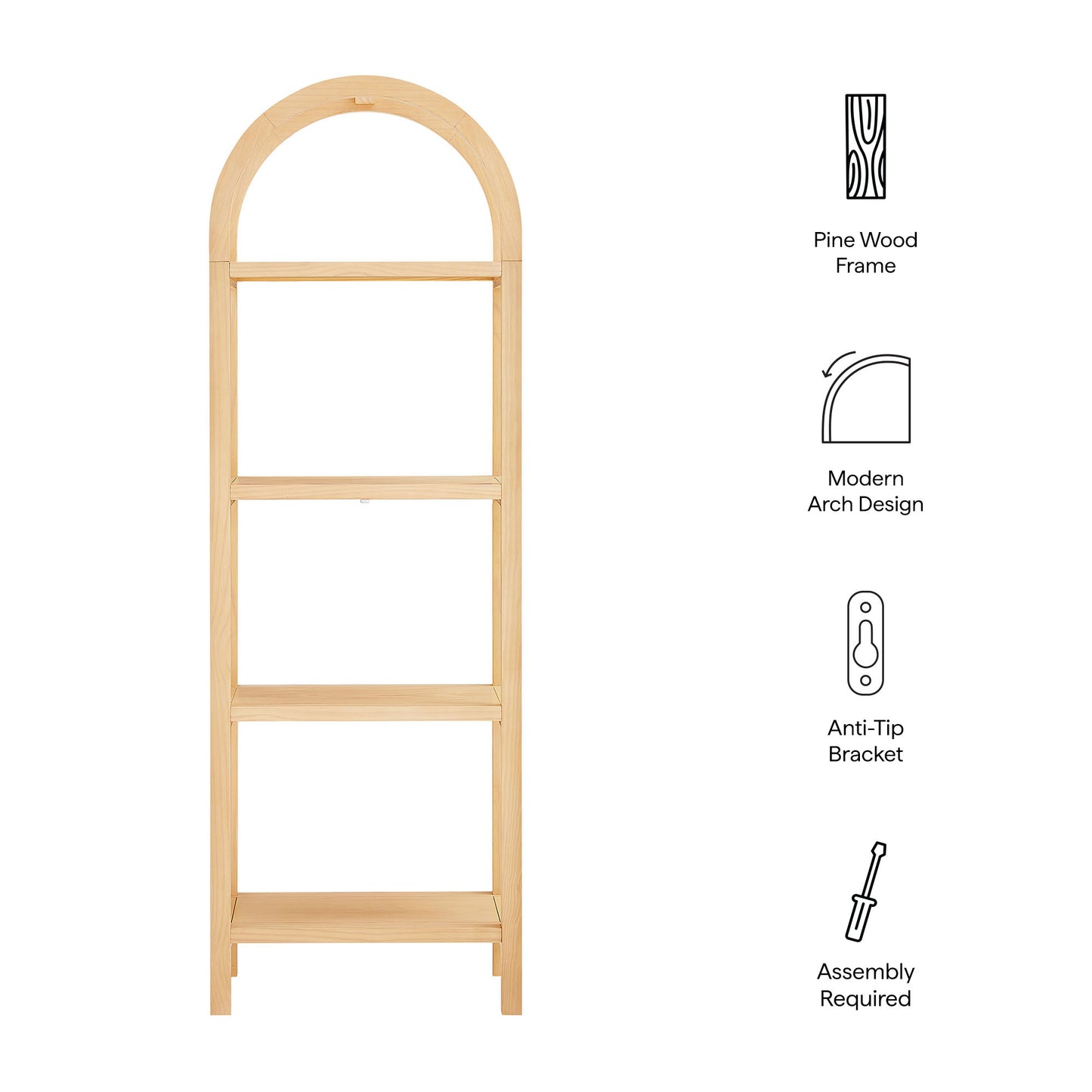 Vexley 72 Inch Tall Narrow Arched Bookshelf by Furniture For America