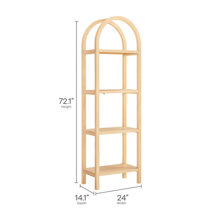 Vexley 72 Inch Tall Narrow Arched Bookshelf in Natural