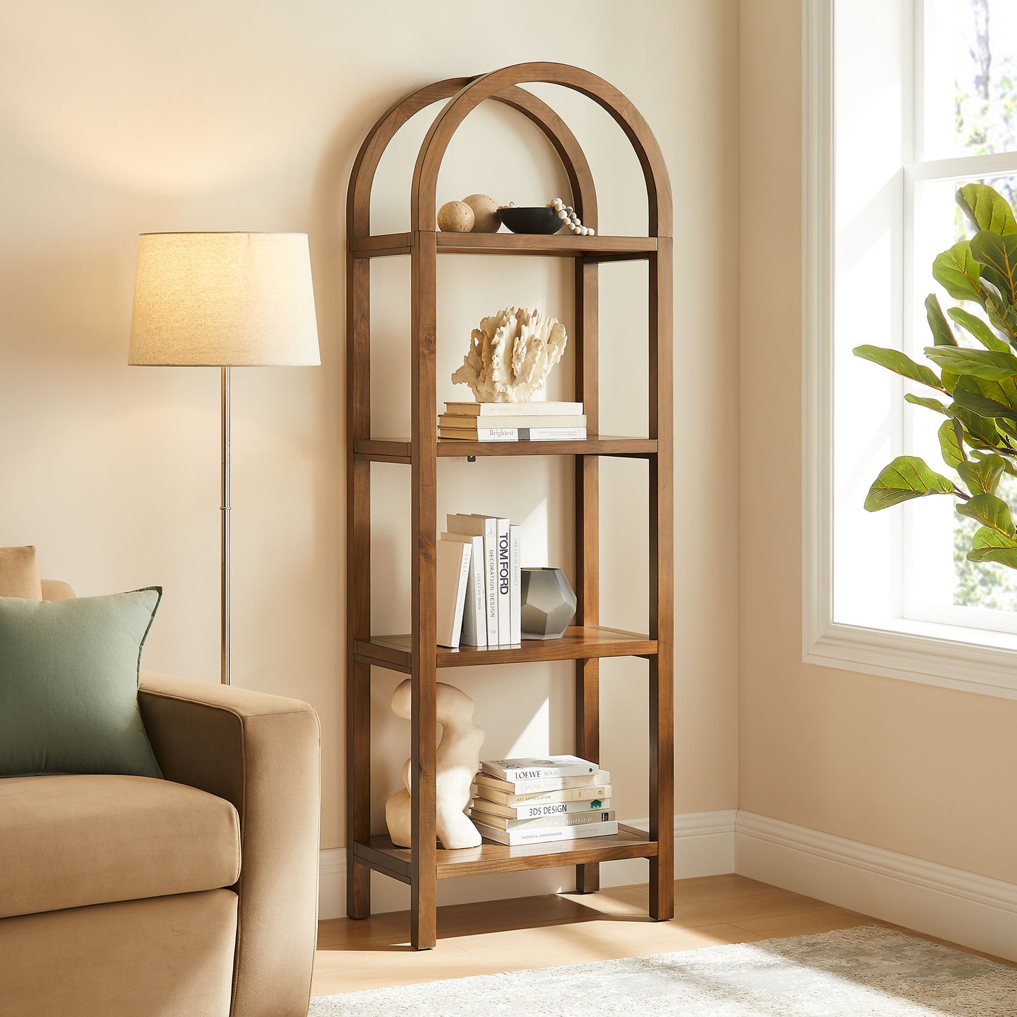 Vexley 72 Inch Tall Narrow Arched Bookshelf by Furniture For America