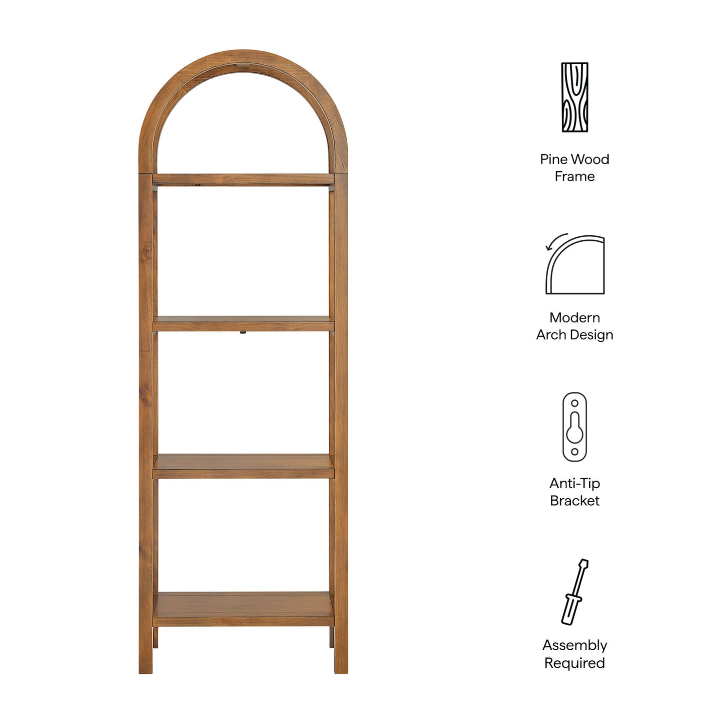 Vexley 72 Inch Tall Narrow Arched Bookshelf by Furniture For America