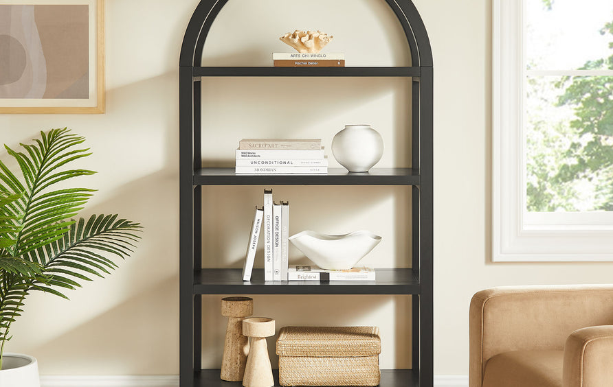 Sercial 60 Inch Arched Bookshelf in Black
