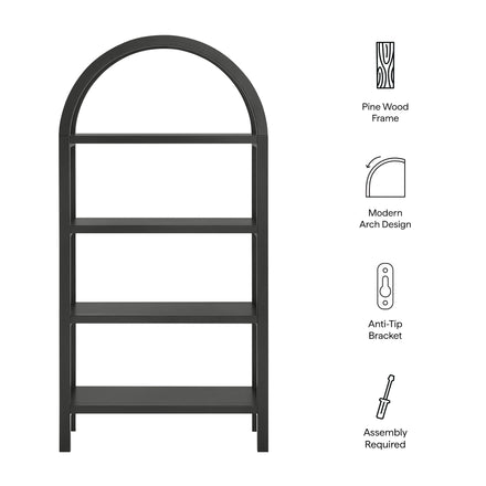 Vexley 60 Inch Arched Bookshelf in Black