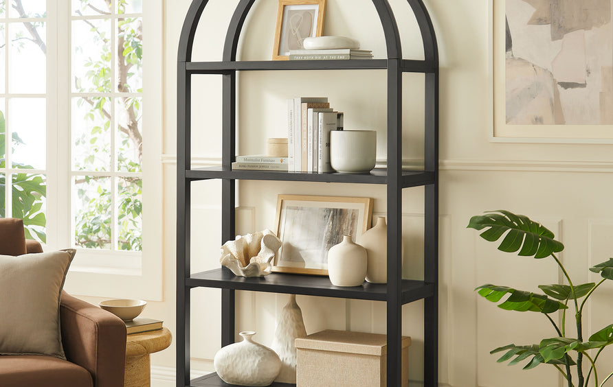 Sercial 72 Inch Large Arched Bookshelf in Black
