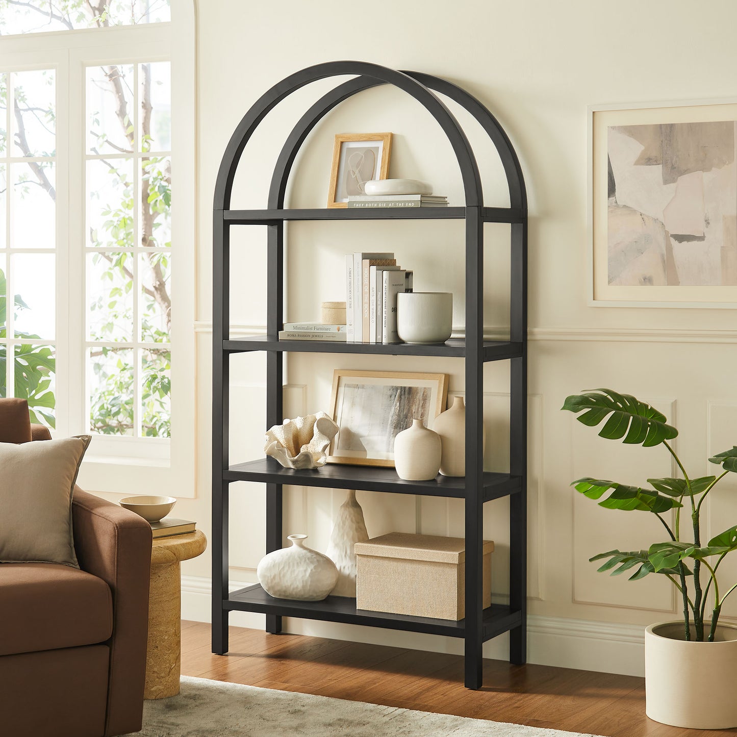 Vexley 72 Inch Large Arched Bookshelf by Furniture For America