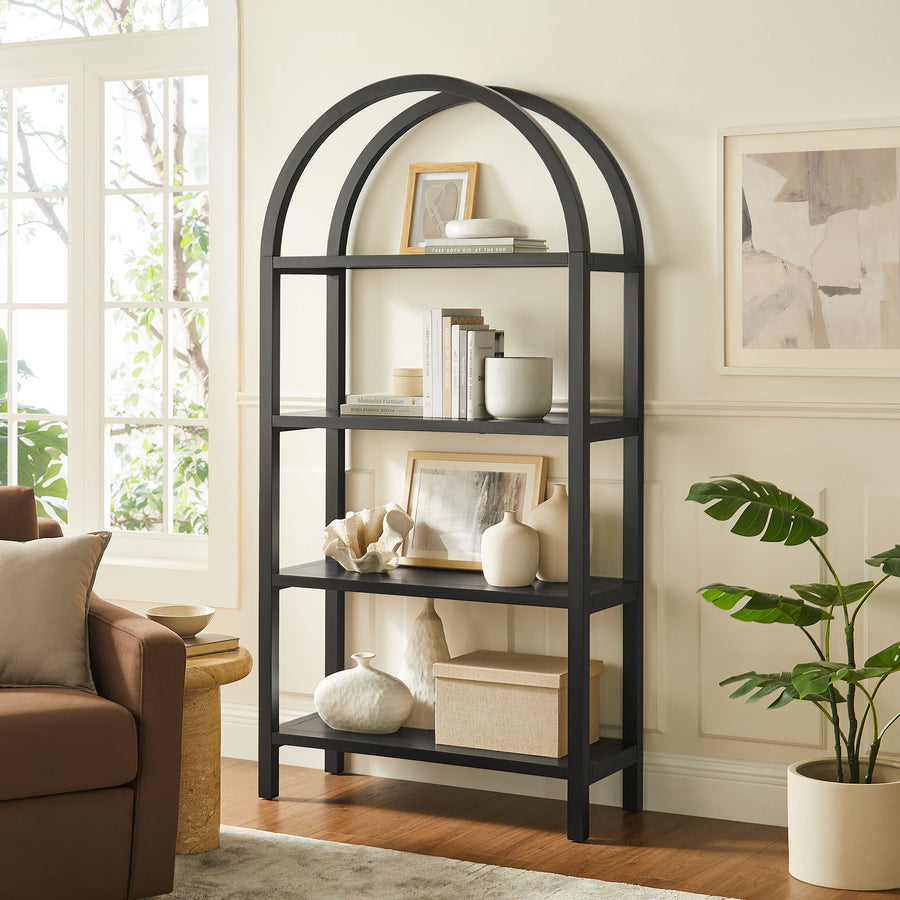 Sercial 72 Inch Large Arched Bookshelf in Black