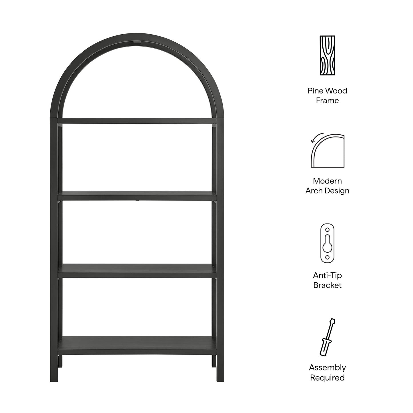 Vexley 72 Inch Large Arched Bookshelf by Furniture For America