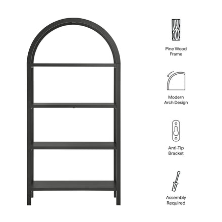 Vexley 72 Inch Large Arched Bookshelf in Black