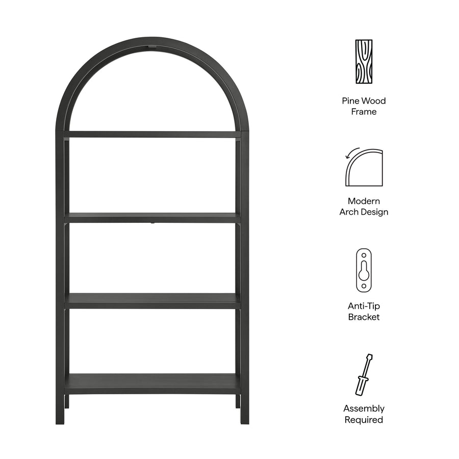 Sercial 72 Inch Large Arched Bookshelf in Black