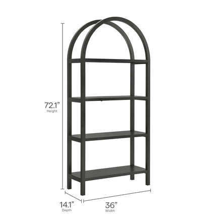 Vexley 72 Inch Large Arched Bookshelf in Black