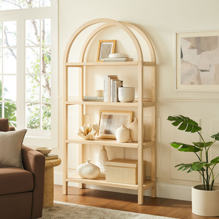 Sercial 72 Inch Large Arched Bookshelf in Natural