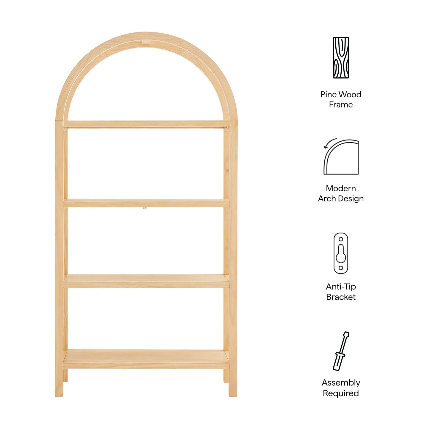 Vexley 72 Inch Large Arched Bookshelf by Furniture For America
