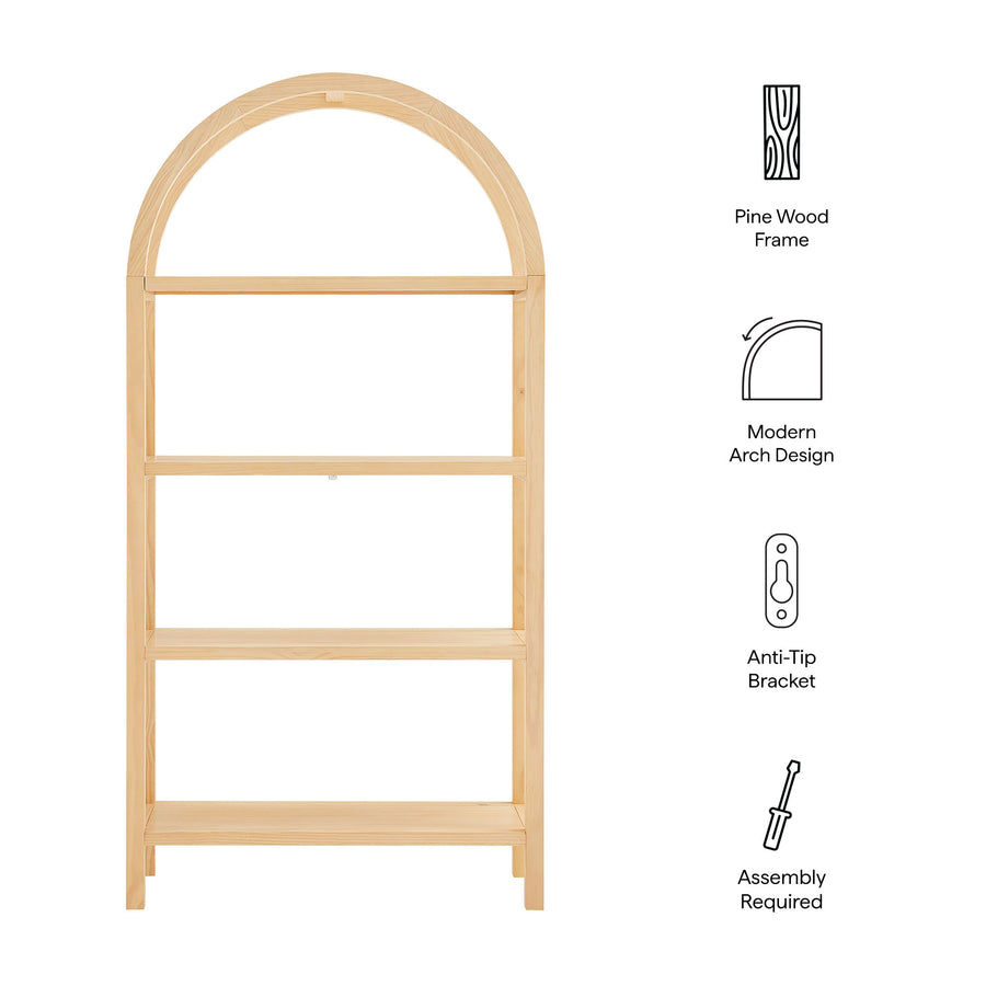 Sercial 72 Inch Large Arched Bookshelf in Natural