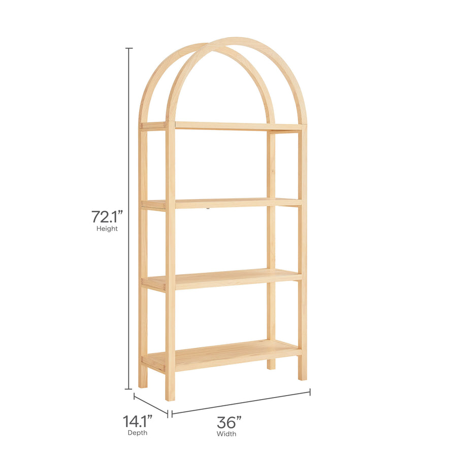 Sercial 72 Inch Large Arched Bookshelf in Natural