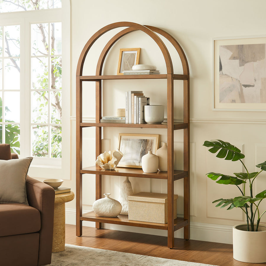 Sercial 72 Inch Large Arched Bookshelf in Walnut
