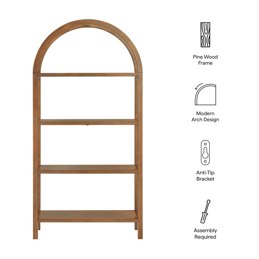 Sercial 72 Inch Large Arched Bookshelf in Walnut