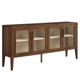 Mastic 72" Glass Door Sideboard Storage Display Cabinet in Walnut
