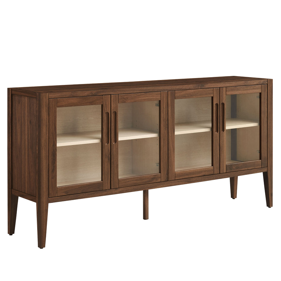 Mastic 72" Glass Door Sideboard Storage Display Cabinet in Walnut