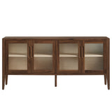 Mastic 72" Glass Door Sideboard Storage Display Cabinet in Walnut