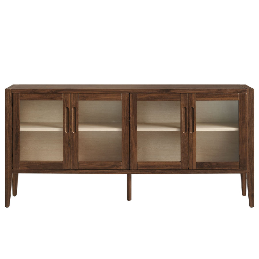 Mastic 72" Glass Door Sideboard Storage Display Cabinet in Walnut