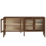 Mastic 72" Glass Door Sideboard Storage Display Cabinet in Walnut