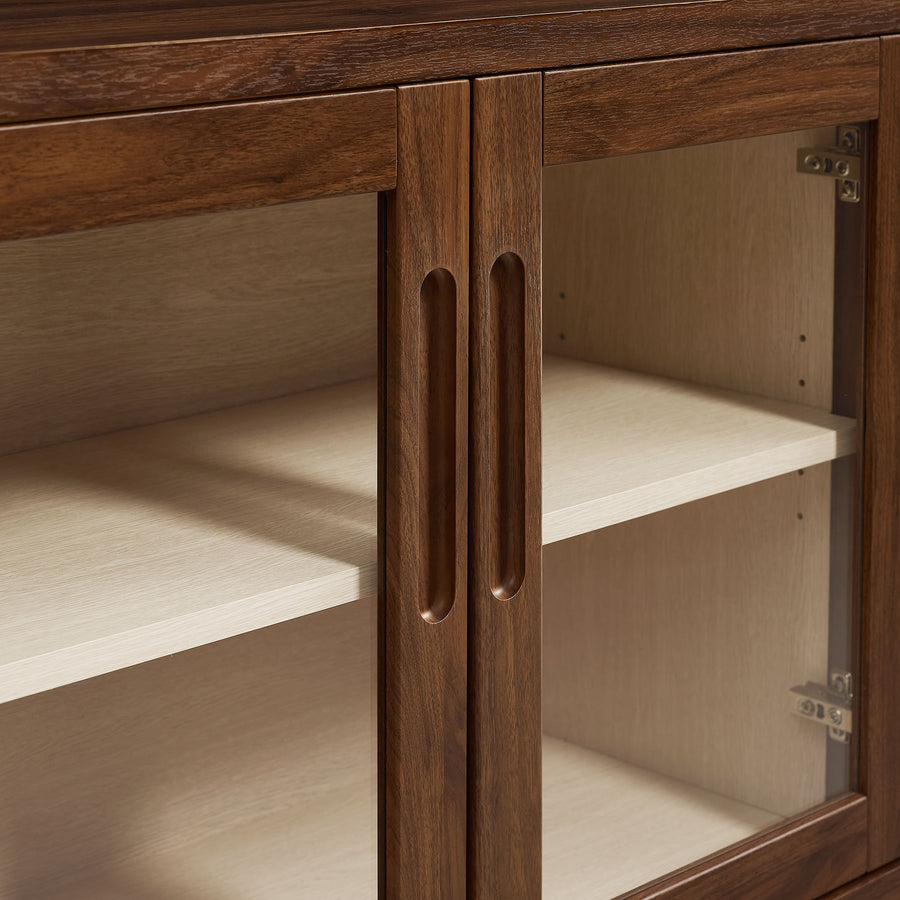 Mastic 72" Glass Door Sideboard Storage Display Cabinet in Walnut